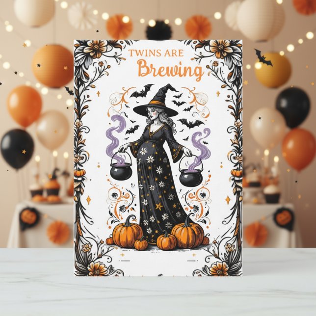 Invitation Baby shower de sorcière d'Halloween - Les jumeaux  (Créateur téléchargé)