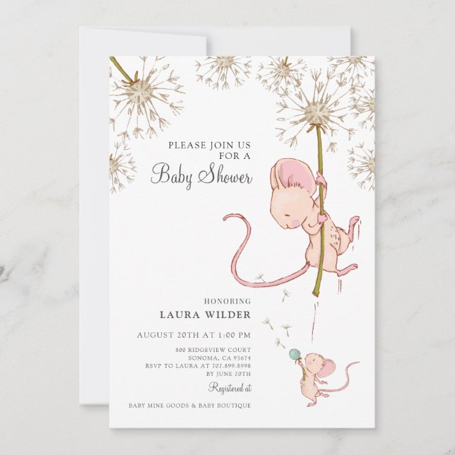 Invitation Baby shower de souris Aquarelle (Devant)