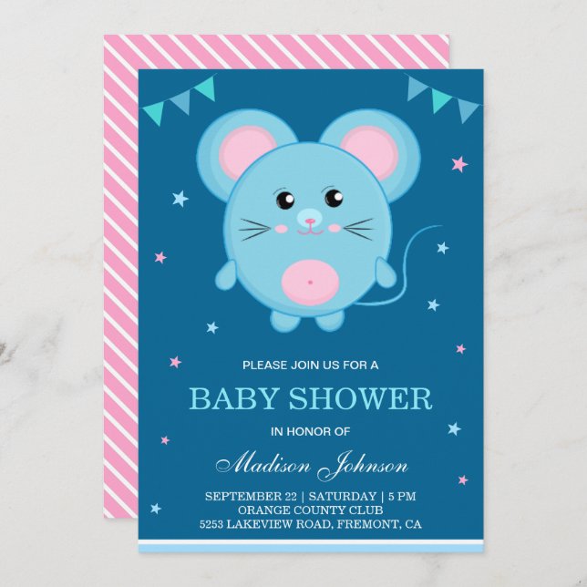 Invitation Baby shower de souris doux (Devant / Derrière)