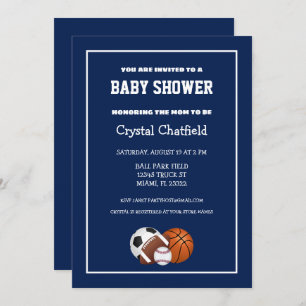 Invitation Baby shower de sports bleu marine