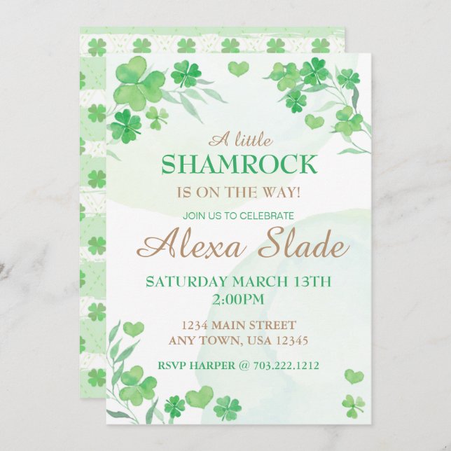 Invitation Baby shower de St. Patrick (Devant / Derrière)