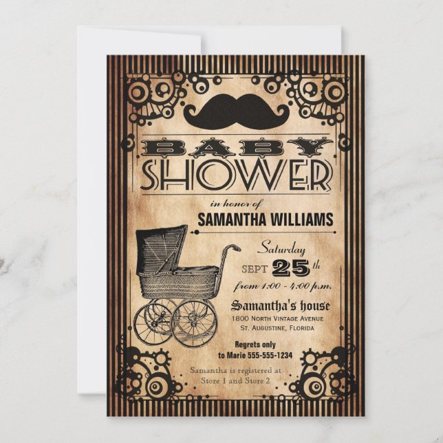 Invitation Baby shower de Steampunk Vintage Look Boy (Devant)