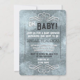 Invitation Baby shower de style Art déco Dusty Blue Retro