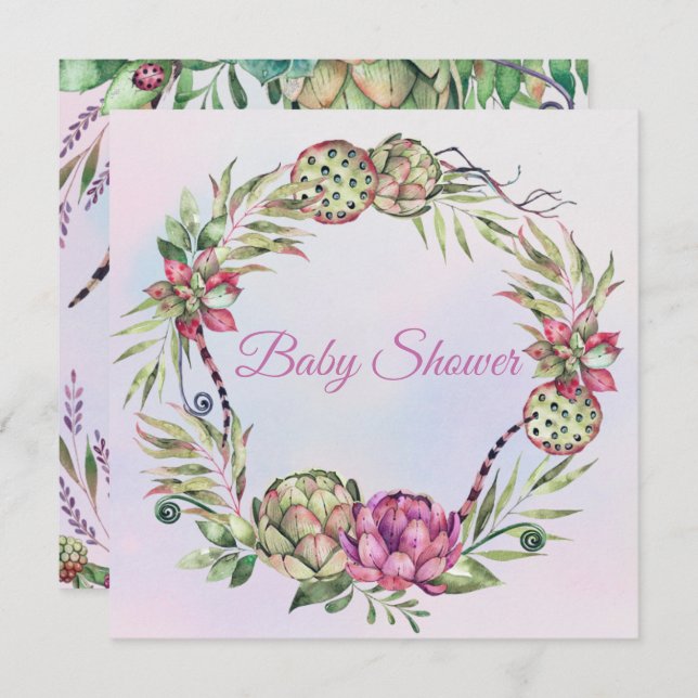 Invitation Baby shower de succulents (Devant / Derrière)