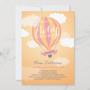 Invitation Baby shower de Sunset Girl à ballon à a