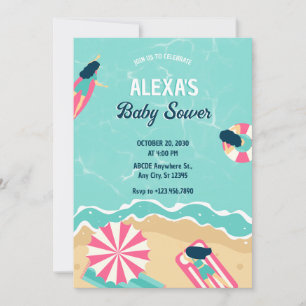 Invitation Baby shower de surf d'été de plage bleue
