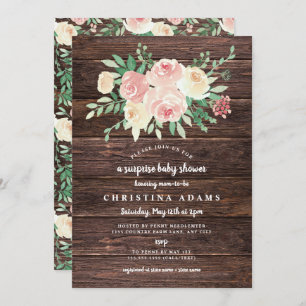Invitation Baby shower de surprise Floral Rustic Wood Blush