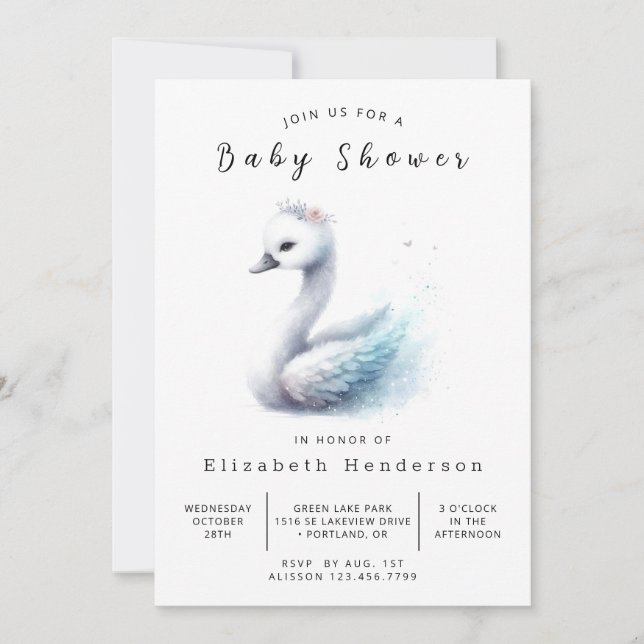 Invitation Baby shower de Swan numérique Pastel (Devant)
