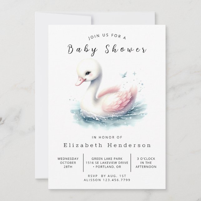 Invitation Baby shower de Swan numérique Pastel (Devant)