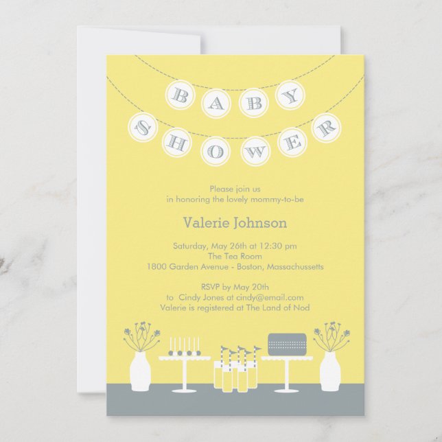 Invitation Baby shower de table douce - Jaune (Devant)