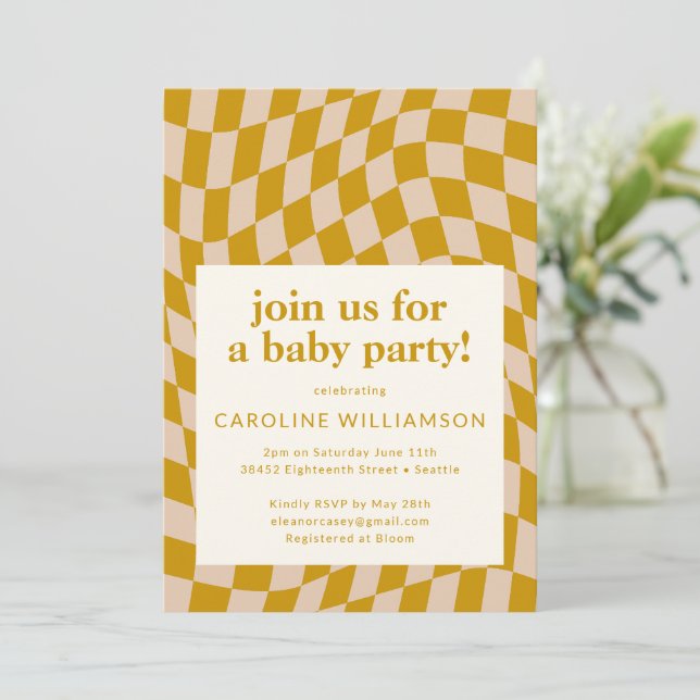 Invitation Baby shower de tableau de bord Abstrait jaune rétr (Debout devant)