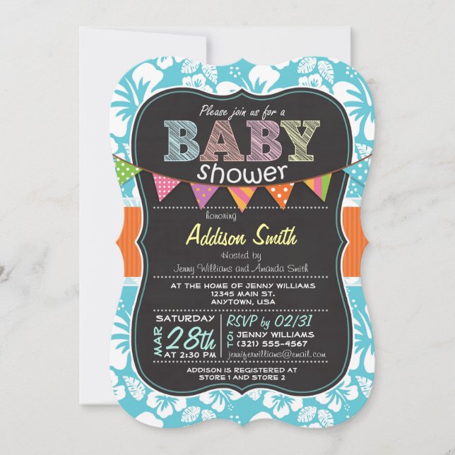 Invitation Baby shower de tableau de bord; Bleu tropical (Devant)