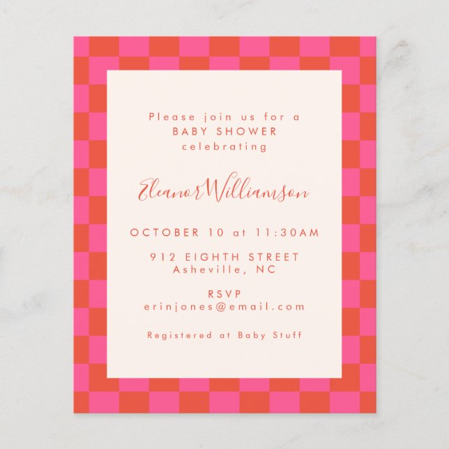Invitation Baby shower de tableau de bord rose bud (Devant)