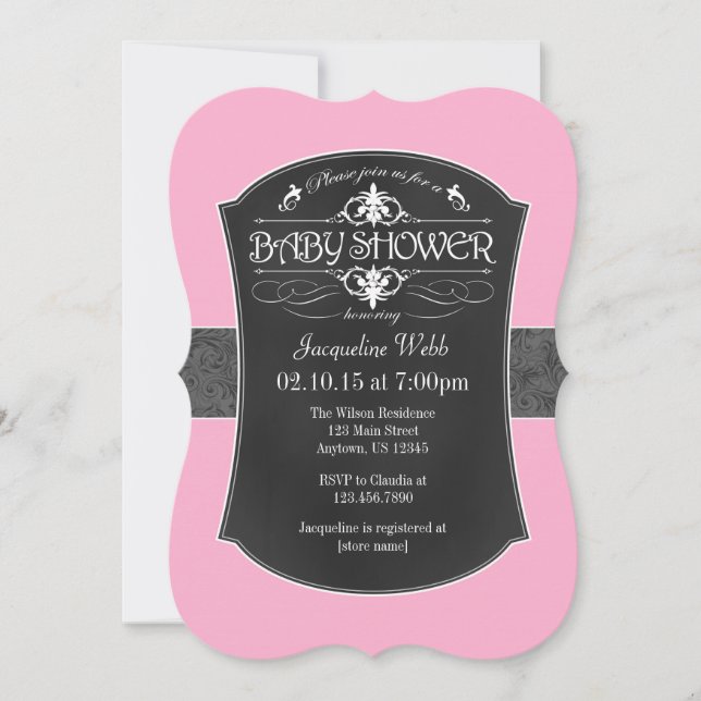 Invitation Baby shower de tableau de bord rose gri (Devant)