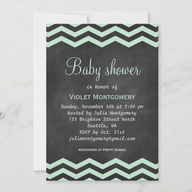Invitation Baby shower de tableau de bord vert de  (Devant)