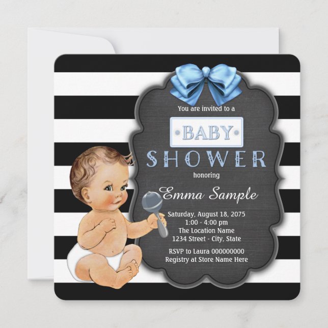 Invitation Baby shower de tableau noir moderne pour garçons (Devant)
