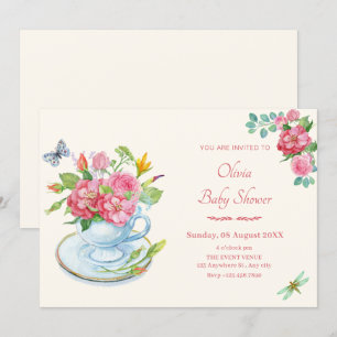 Invitation Baby shower de tasse de thé floral