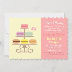 Invitation Baby shower de Tea Party de Macarons français, ros