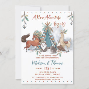 Invitation Baby shower de Teepee Boy Animaux des forêts triba