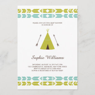 Invitation Baby shower de Teepee Tribal Vert