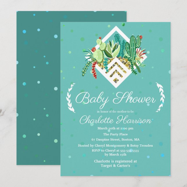 Invitation Baby shower de terrarium de Cactus pour succulents (Devant / Derrière)