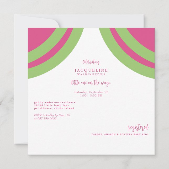 Invitation Baby shower de texte rose chaud et rose vert (Devant)