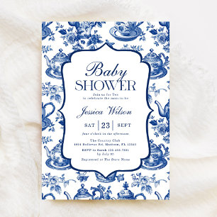 Invitation Baby shower de thé Bleu Blanc Chinoiserie