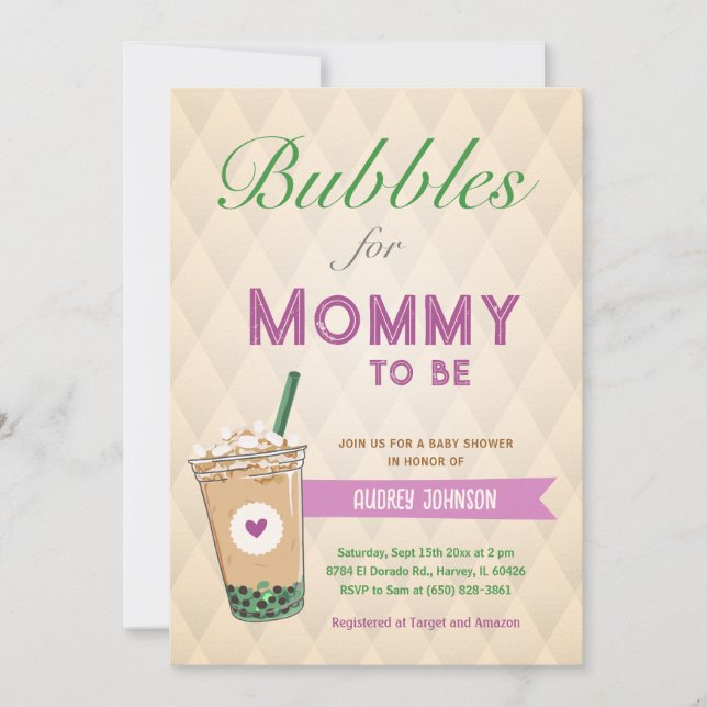 Invitation Baby shower de thé bulle café coréen Kpop Boba (Devant)