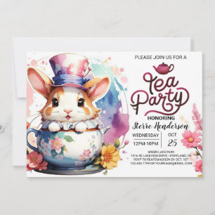 Invitation Baby shower de thé de lapin rose
