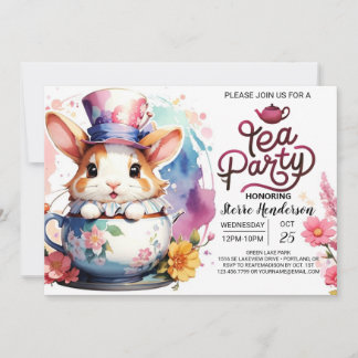 Invitation Baby shower de thé de lapin rose