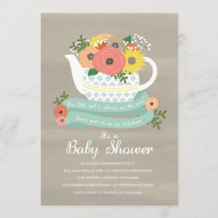 Invitation Baby shower de théière du jardin de fle