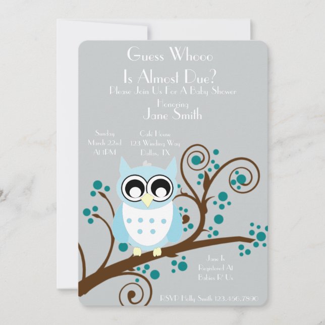 Invitation Baby shower de thème de hibou (Devant)