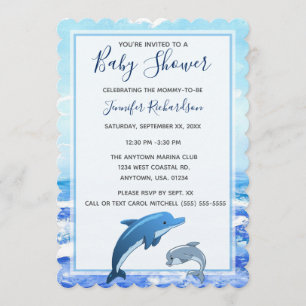 Invitation Baby shower de thème d'océan de dauphin de mère et