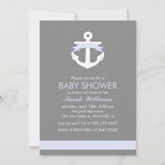 Invitation Baby shower de thème Nautique de l'Ancre Cute Lave (Devant)