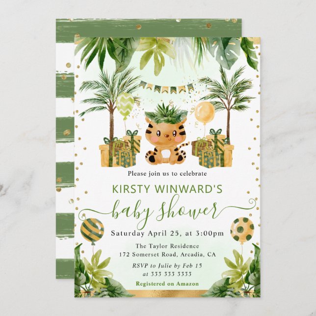 Invitation Baby shower de tigre de la Jungle (Devant / Derrière)
