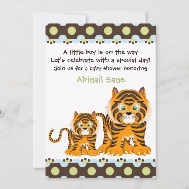 Invitation Baby shower de tigre pour les garçons (Devant)