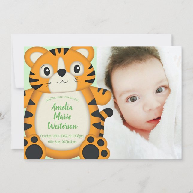 Invitation Baby shower de tigre vert (Devant)