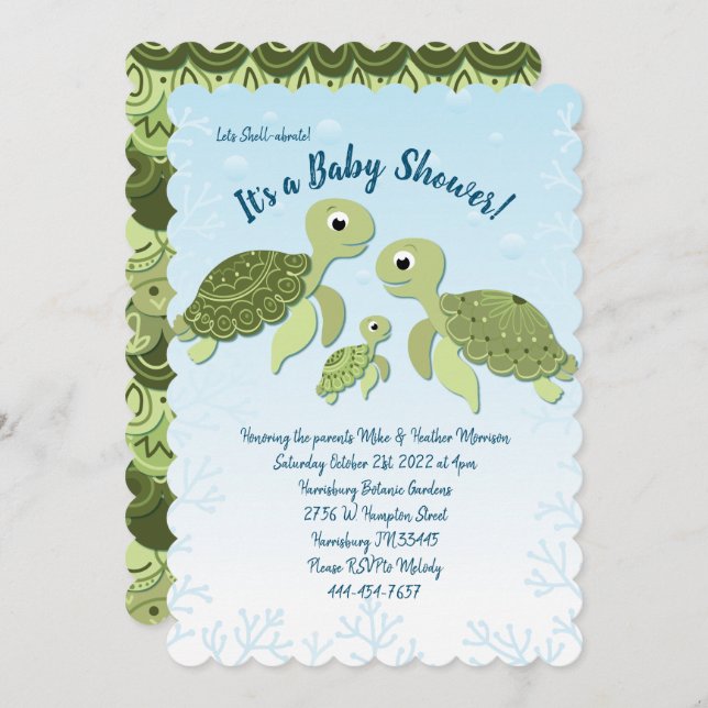 Invitation Baby shower de tortue de mer Co-Ed Genre Neutre (Devant / Derrière)