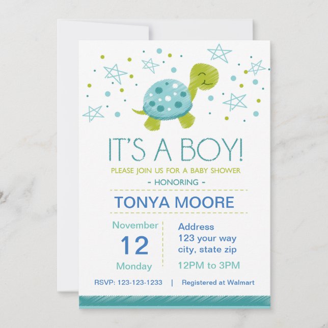 Invitation Baby shower de tortue étoile (Devant)
