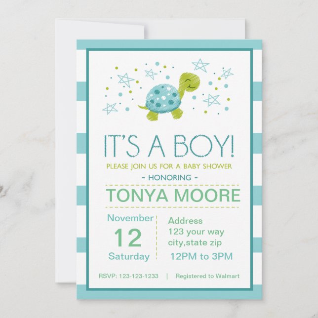 Invitation Baby shower de tortue rayée Star (Devant)