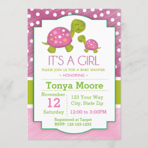 Invitation Baby shower de tortue rose