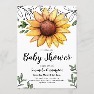 Invitation Baby shower de tournesol d'aquarelle