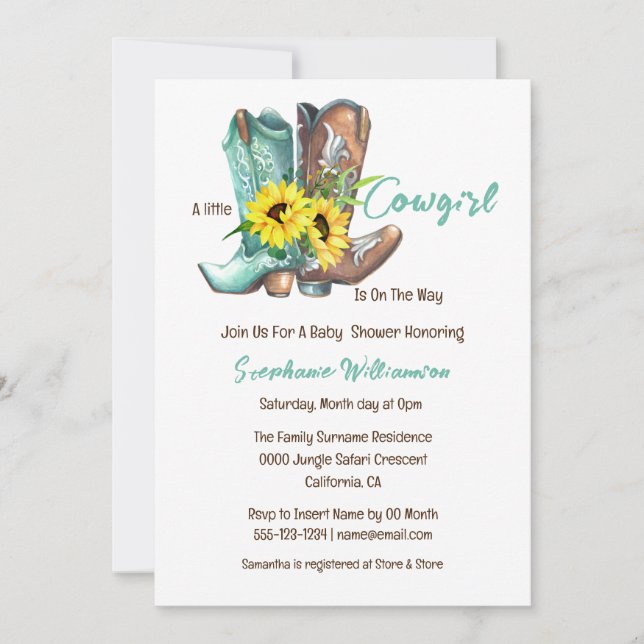 Invitation Baby shower de tournesol de bottes de cowgirl occi (Devant)