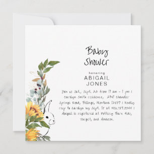Invitation Baby shower de tournesol de lapin mignon