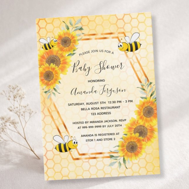Invitation Baby shower de tournesol de nid d'abeille (Créateur téléchargé)