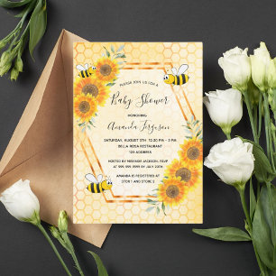 Invitation Baby shower de tournesol de nid d'abeille