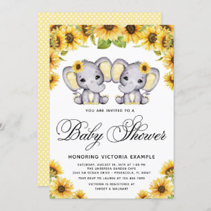 Invitation Baby shower de tournesol Eléphant Twin Girl