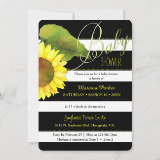 Invitation Baby shower de tournesol en aquarelle rayée