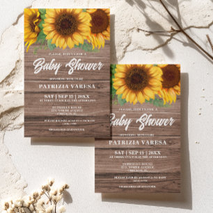 Invitation Baby shower de tournesol en bois de automne rustiq