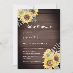 Invitation Baby shower de tournesol en bois de ferme
